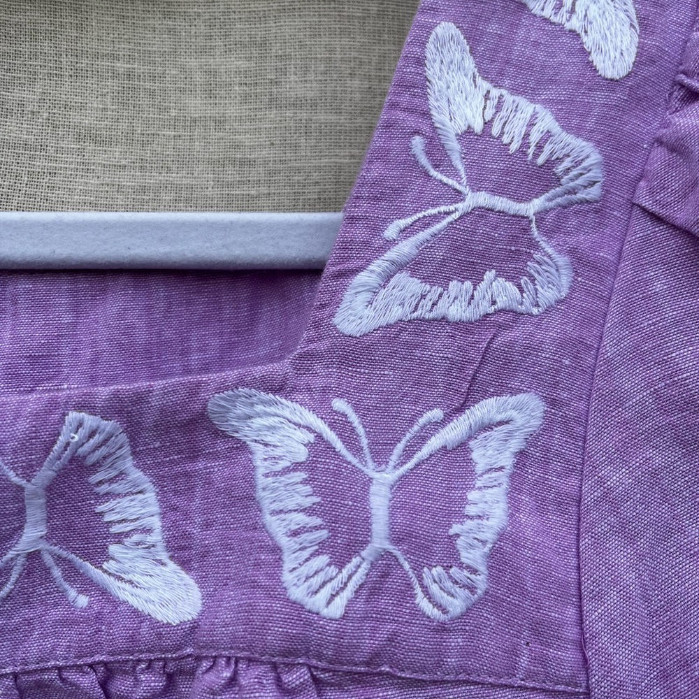 Talbots Butterfly Embroidered Linen Cotton Lavender Square Neck Top Cross Dye XL - Picture 6 of 10